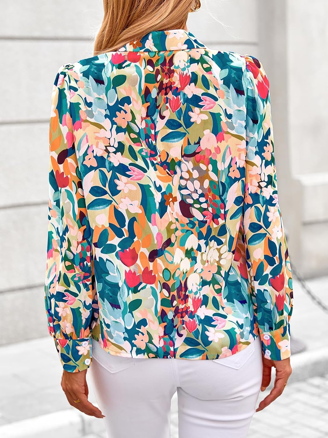 Women'S Floral Blouses Dressy Casual V Neck Button down Shirts Lantern Long Sleeve Boho Chiffon Fall Tops 2025