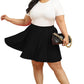 plus Size Basic Versatile Stretchy Elastic Waist Flared Casual Mini Skater Skirt/Pleated Plaid Skirt for Women XL-5XL