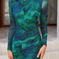 Women'S Bodycon Maxi Dress Fall Spring Fashion Long Sleeve Floral Print Tight Fitted Party Club Ruched Dresses