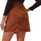 Women Paperbag High Waist Elastic Belted Corduroy Button Front with Pockets Short Mini Skirt
