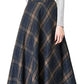 Women'S Vintage High Waist Wool Blend Plaid A-Line Long Maxi Skirt with Pocket