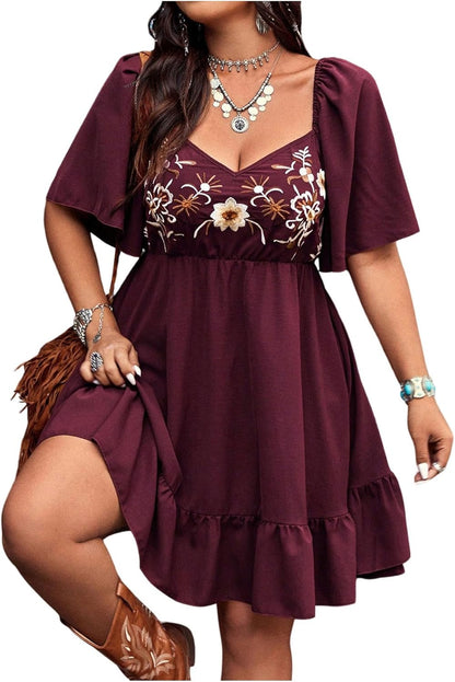 Women'S plus Size Western Boho Floral Flowy Dress Cowgirl Outfits Country Summer a Line Dresses S-4XL