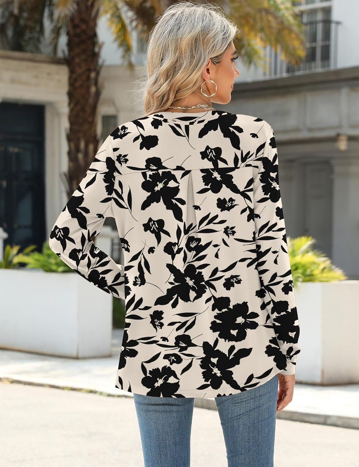 Womens Tops Dressy Casual Long Sleeve Business Knit T Shirts V Neck Pleated Work Blouses Loose Fall Trendy Clothes