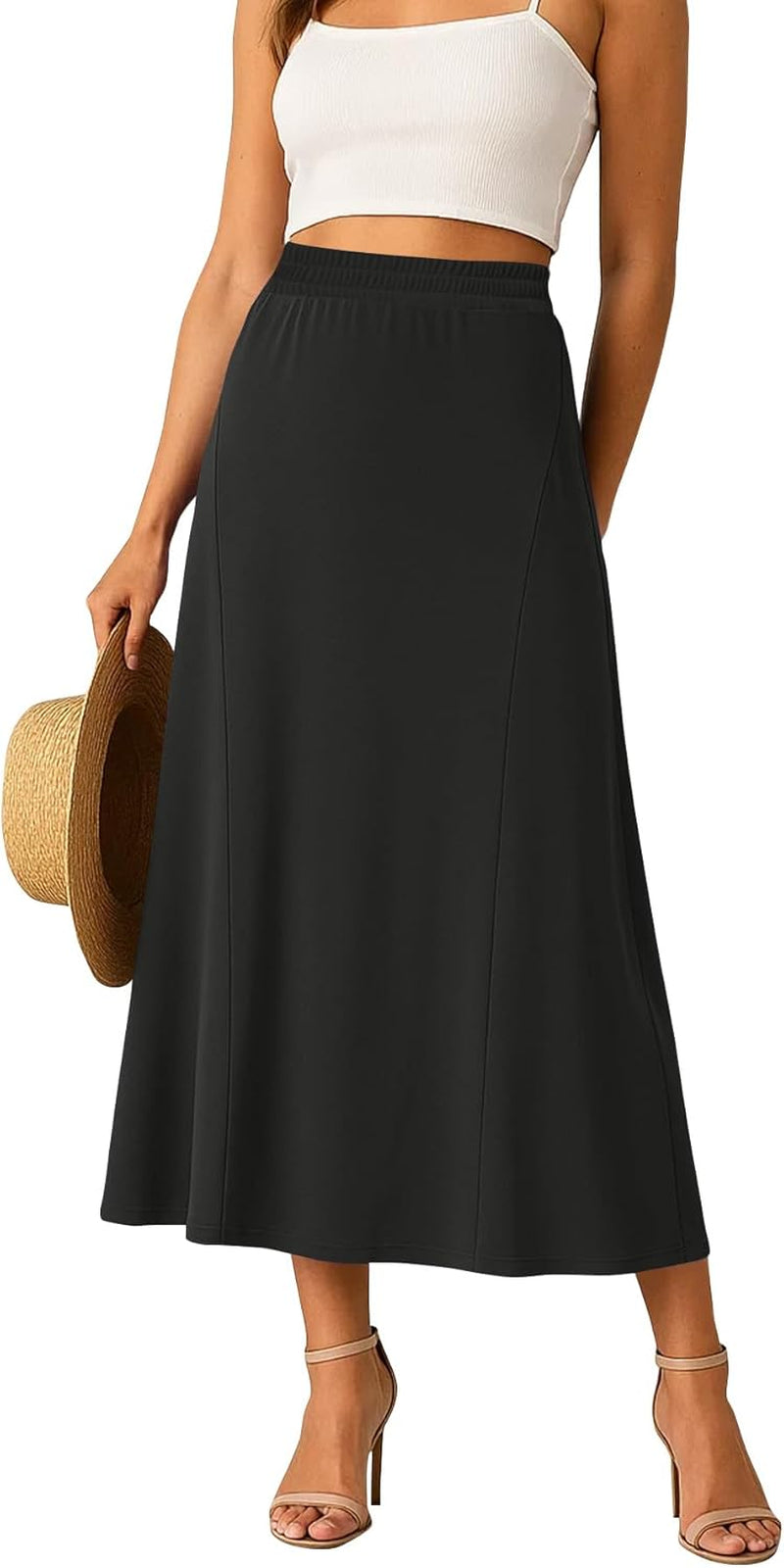 Long Skirts for Women Flowy Elastic High Waist Midi A-Line Skirt for 2025 Casual Boho Trendy