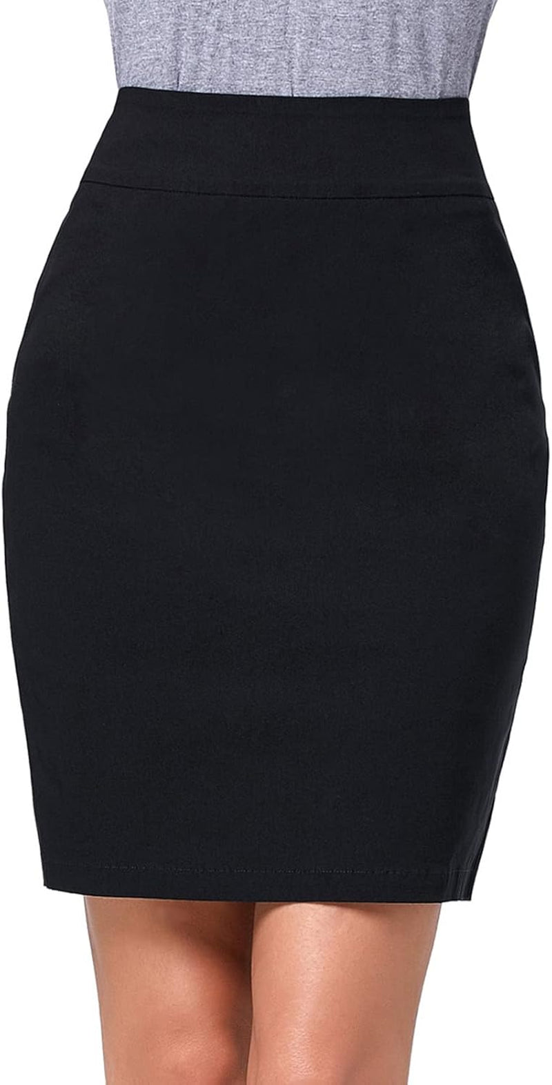 Women'S Stretch Knee Length Pencil Skirts High Waisted Slim Fit Business Casual Skirt