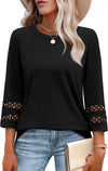 3/4 Length Sleeve Womens Tops and Blouses Dressy Casual Crewneck T Shirts Fashion Clothes Loose Fit Trendy