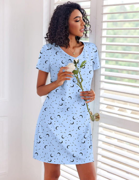 Cotton Nightgowns for Women 3 Pack Sleepshirts Short Sleeve Night Shirt Tshirt Night Gown Print Sleepwear Dress