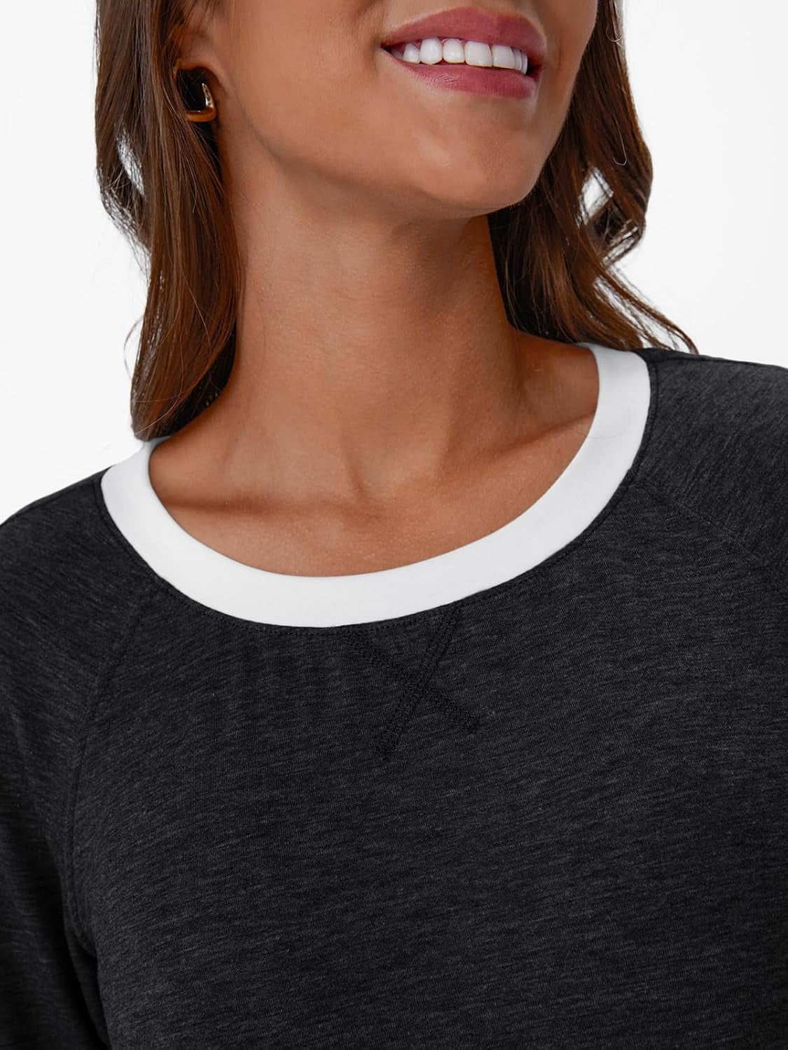 Womens Long Sleeve Shirts Color Block Casual Crewneck Tops Tshirt Basic Tee Fall Fashion Winter Clothing Outfits