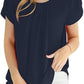 Women'S Casual round Neck Basic Pleated Tops Short Sleeve Loose Fit Curved Keyhole Back Chiffon Blouses Tshirts