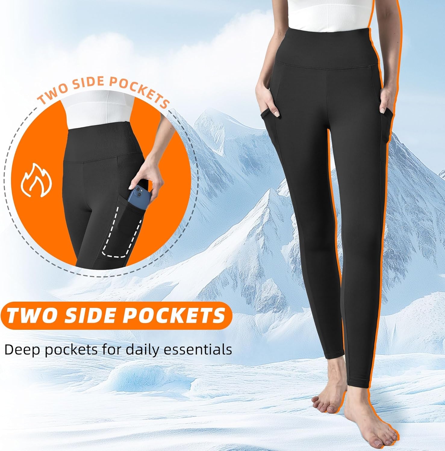Fleece Lined Leggings for Women - High Waisted Workout Leggings for Women Running Exercise