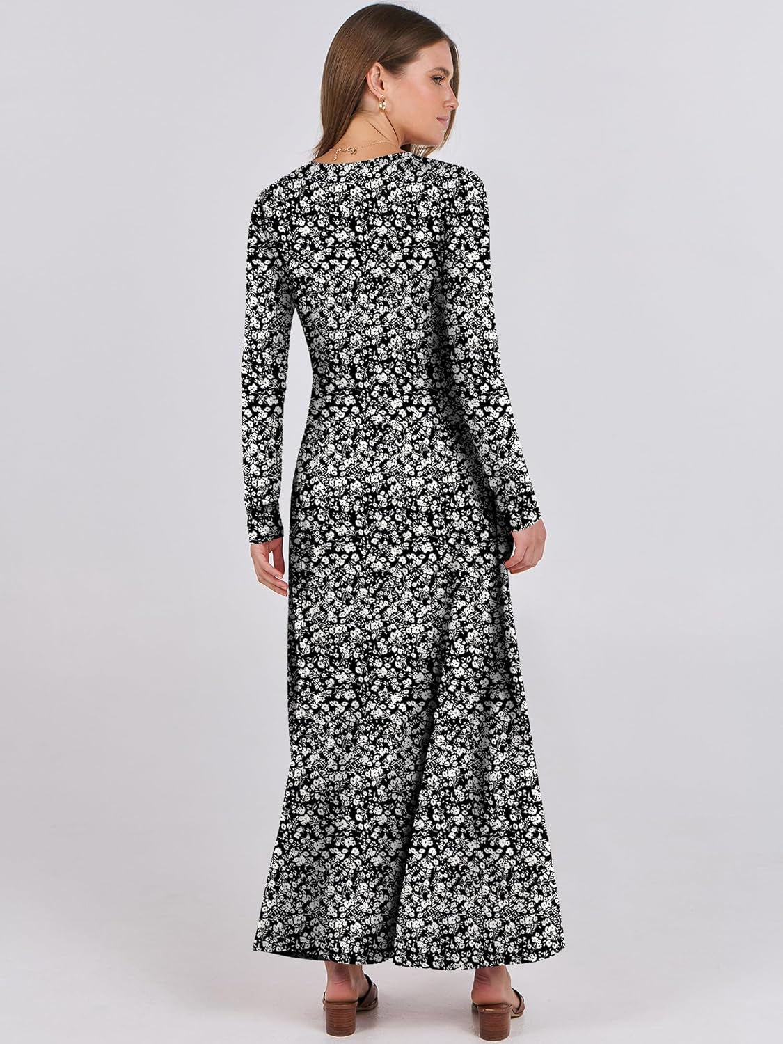 Women'S Long Sleeve Maxi Dress 2025 Fall Casual Button Fit & Flare A-Line Swing Flowy Long Dresses Winter Trendy