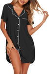 Womens Nightgown Button down Sleepshirts Short Sleeve Sleepwear Boyfriend Nightshirts Pajama Dress