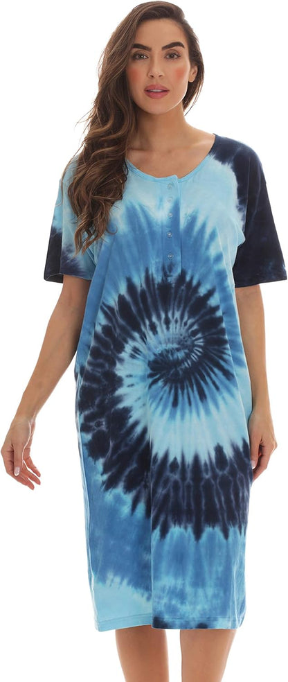 Short Sleeve Tie Dye Nightgown for Women