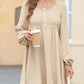 Womens 2025 Casual Dresses Smocked Crewneck Button up Long Sleeve Empire Waist A-Line Mini Dress
