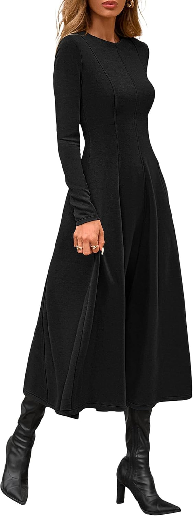 Cocktail Dresses for Women 2025 Elegant Classy Fall Long Sleeve Midi a Line Flowy Modest Winter Party Dress
