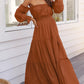Women'S 2025 Boho Sexy off Shoulder Long Sleeve Smocked High Waist Side Split Flowy a Line Tiered Long Maxi Dress