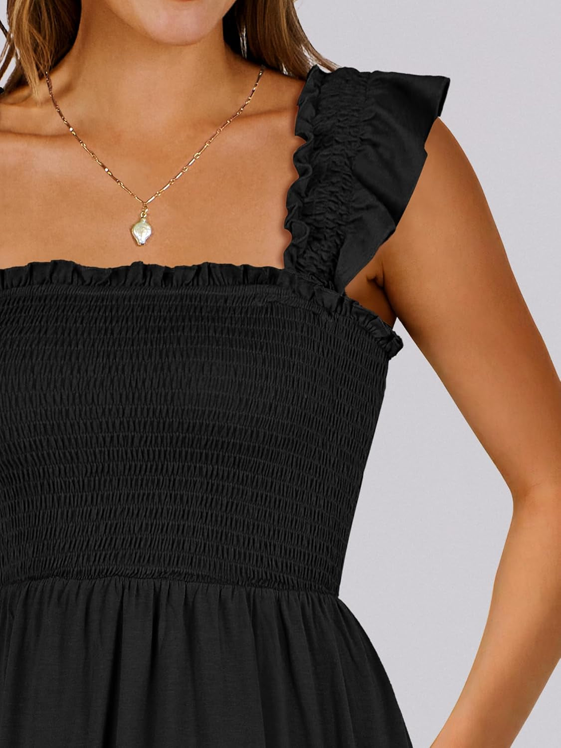 Women'S Summer Casual Sleeveless Square Neck Dress 2025 Smocked Ruffle Backless Boho Beach Cute Teen Short Sundress