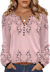 Fall Tops for Women Long Sleeve Button up Shirts Floral Tunics V Neck Pullover Blouse