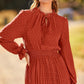Women'S 2025 Spring Fall Midi Dress Casual Long Sleeve V Neck Swiss Dot Pleated a Line Flowy Dresses