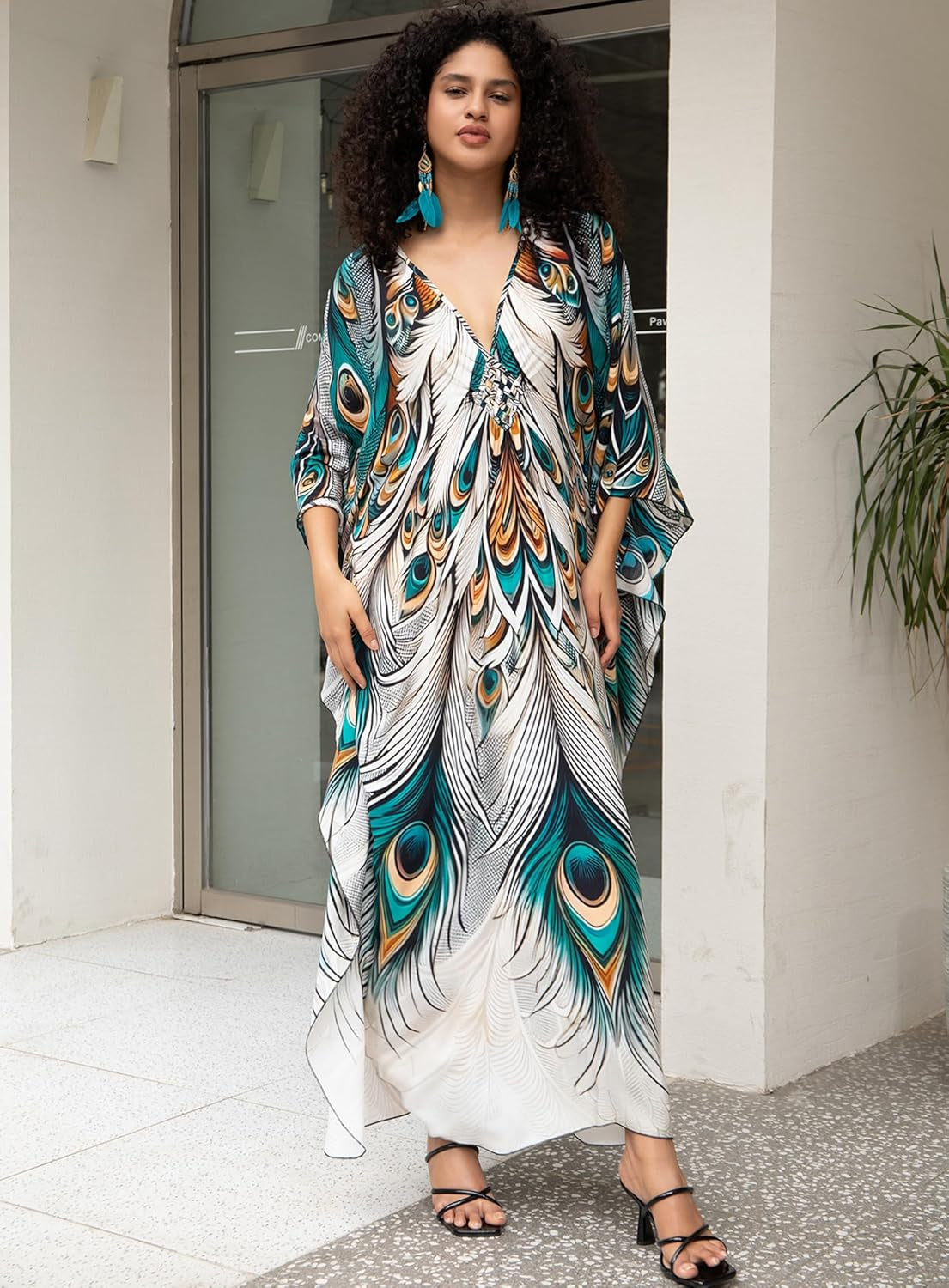 Kaftan Dress for Women,2025 plus Size Hawaiian Batwing Sleeve Beach Cover up Summer Swimsuit Dresses