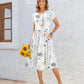 Women Summer Short Sleeve Midi Dress with Pockets Casual Aline Flowy Tshirt Dress Floral Vocation Beach Sundress