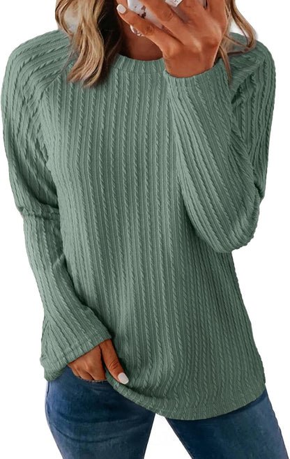 Womens Tops Long Sleeve Lightweight Shirts 2025 Fall Fashion Clothing Trendy Tops Crewneck Knit Basic Tee