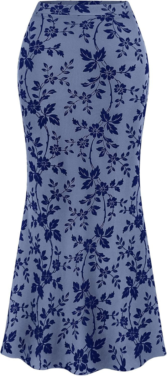 Womens Floral Mesh Maxi Skirt Elastic High Waisted Boho Elegant Mermaid 2025 Summer Fall Long Skirts for Women