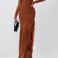Women'S Maxi Dresses Fall 2025 Long Sleeve Ruched Bodycon Solid Ruffle Mermaid Cocktail Wedding Guest Dress