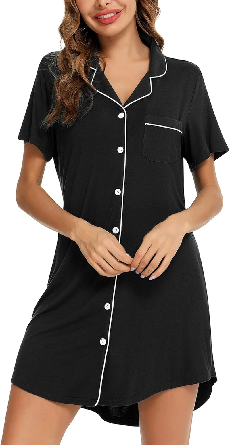 Nightgown for Women Button down Sleepshirt Short/Long Sleeve Nightdress Soft Modal Sleepwear S-XXL