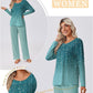 Womens Pajama Sets Pleated Tops with Long Pants Lounge Set Long Sleeve Fall Sleepwear Ladies Pjs S-XXL