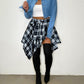 Women'S Plaid Skirts High Waisted Knot Front Asymmetrical Hem Mini Skater Skirt