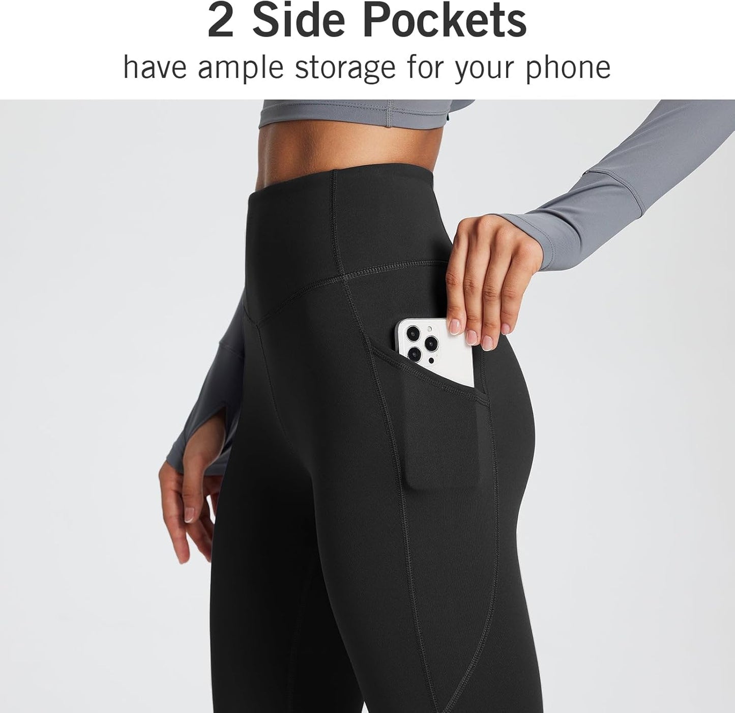 Women'S Petite Fleece Lined Leggings with Pockets, 25" Thermal Winter Warm High Waisted Thick 7/8 Yoga Pants