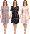 3 Pack Nightgowns for Women Short Sleeve Night Gown Soft Sleep Shirts Women'S Sleepwear Print Sleep Dress