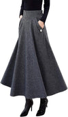 Women’S Fall Winter High Waisted Wool Plaid A-Line Long Skirt