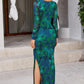 Women'S Bodycon Maxi Dress Fall Spring Fashion Long Sleeve Floral Print Tight Fitted Party Club Ruched Dresses