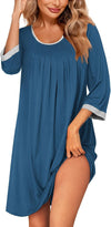 Women'S Pleated Nightgown Soft Sleep Shirt 3/4 Sleeve Pajama Dress Scoopneck Sleep Tee Nightshirt Sleepwear S-3XL
