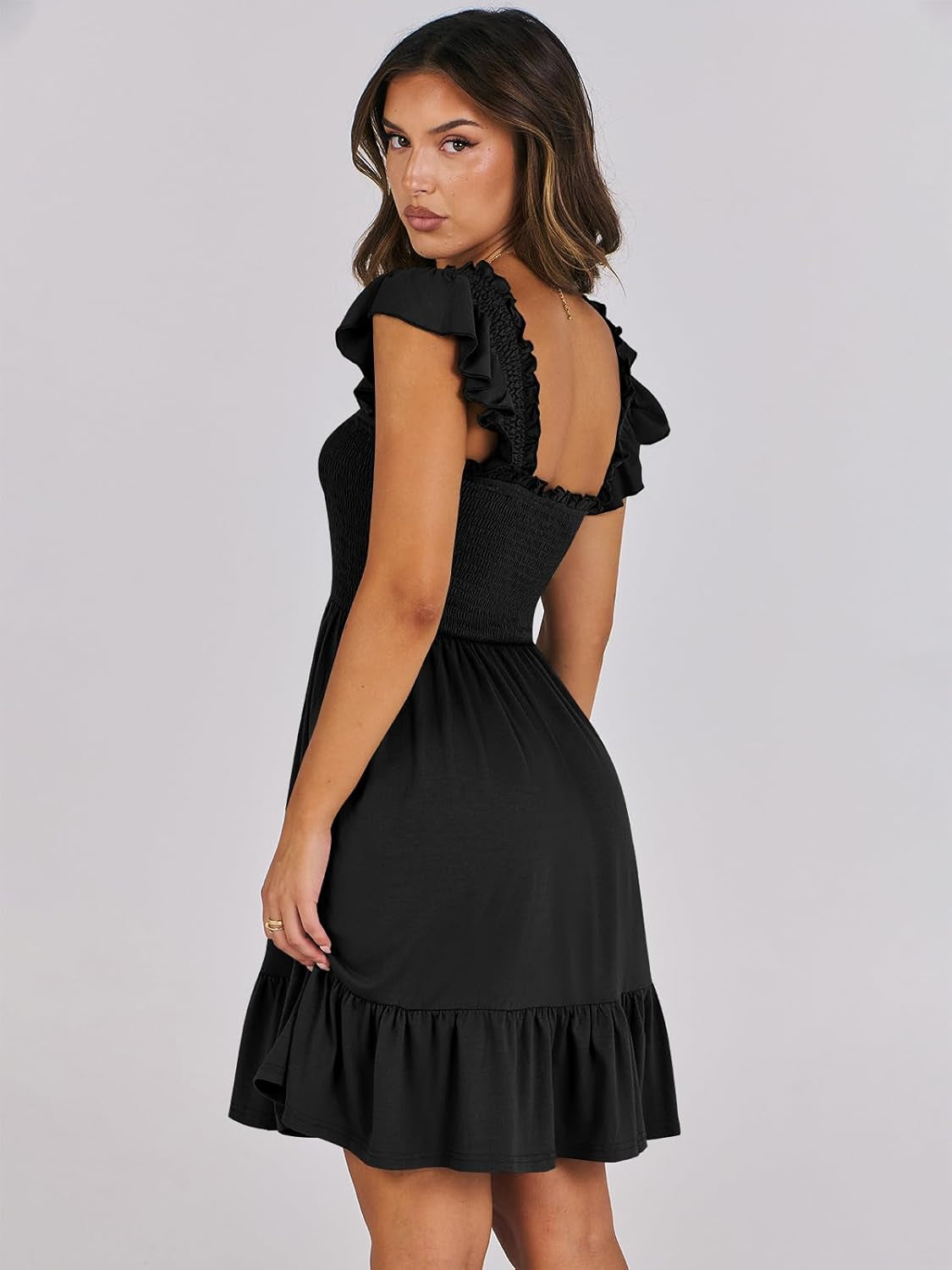 Women'S Summer Casual Sleeveless Square Neck Dress 2025 Smocked Ruffle Backless Boho Beach Cute Teen Short Sundress