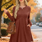 Long Sleeve Dress for Women Crew Neck Empire Waist Tunic Dress with Pockets