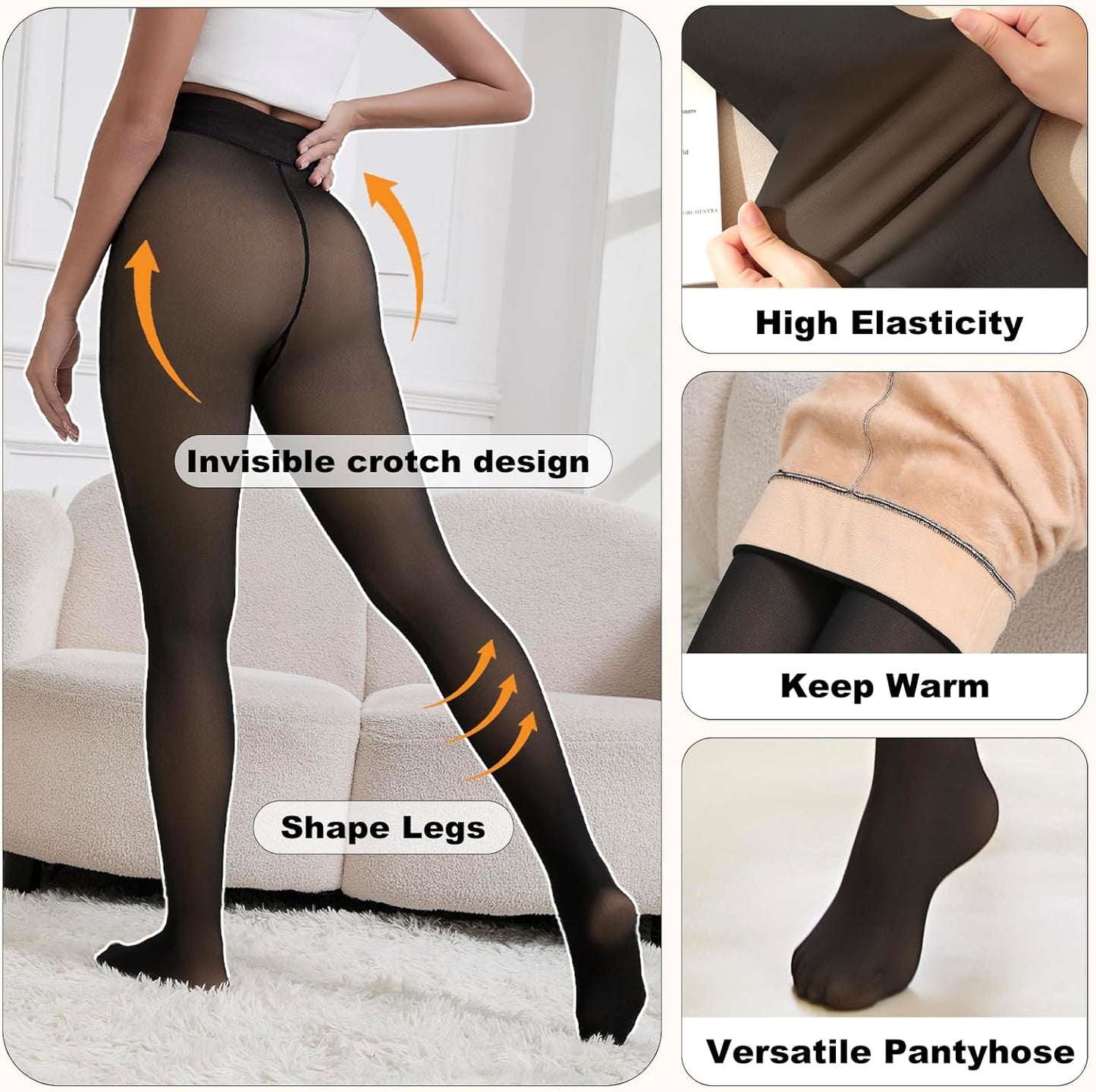 2025 One-Seam Fleece Lined Tights More Warmth Fake Translucent Pantyhose High Waist Thermal Legging Women
