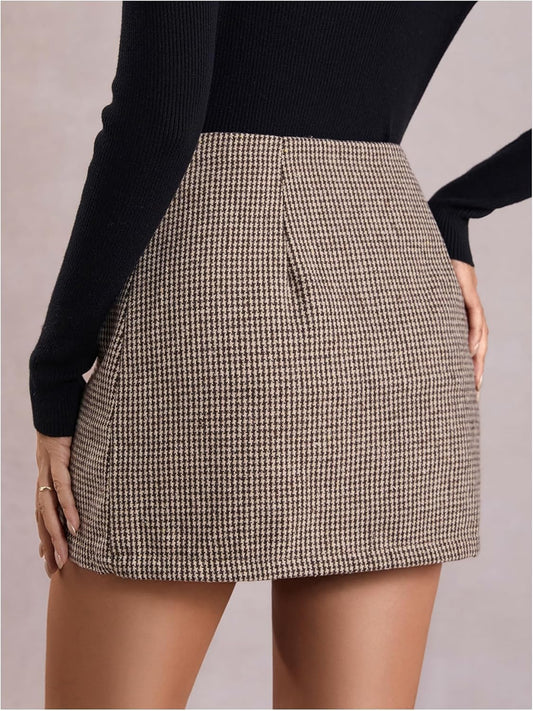 Women'S Side Slit Metallic Trim High Waisted Faux Leather Short Skirts