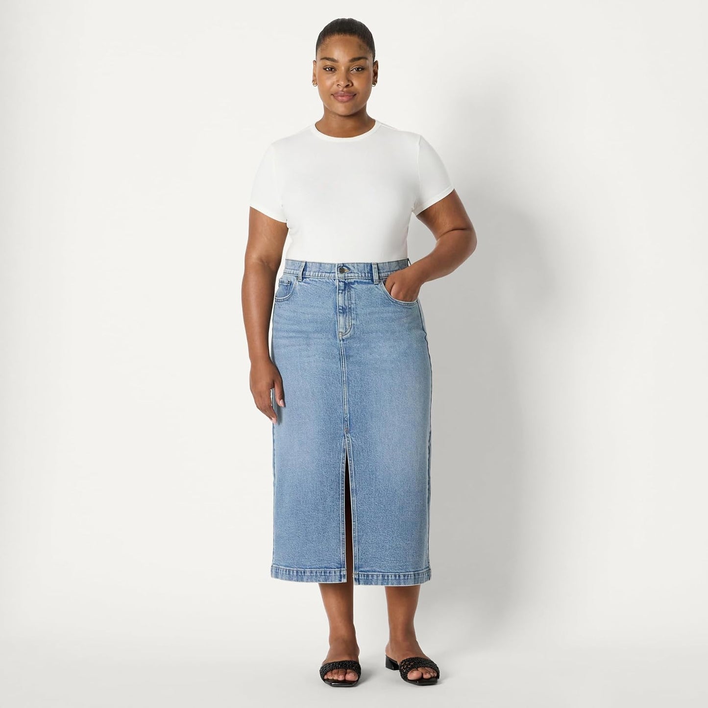 Women'S Low Stretch Regular-Fit High-Rise Long Jean Skirt