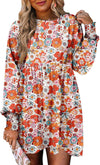 Fall Dresses for Women 2025 Floral Flowy Boho Dresses Long Sleeve Empire Waist Babydoll Mini Dress