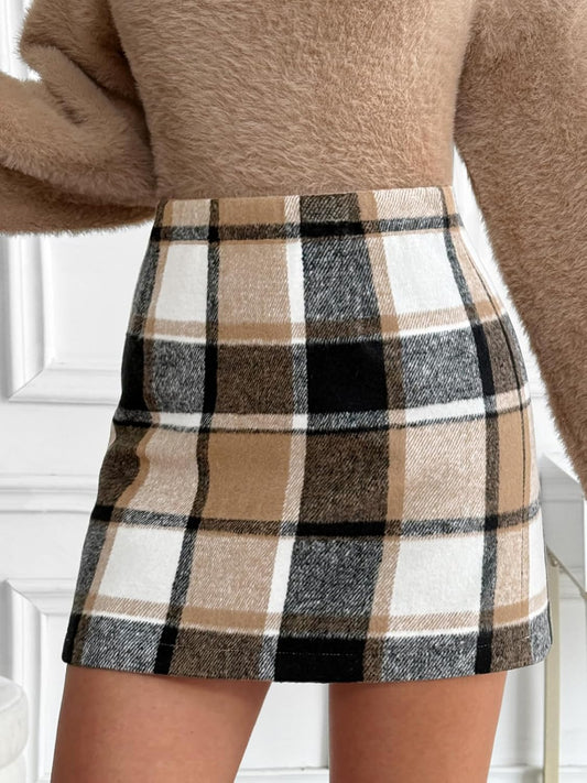 Womens Plaid Skirt Fall High Waist Flannel Mini Checkered Skirts Winter Corduroy Sweater Dress 2025