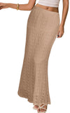 Women Embroidered Crochet Skirt Summer Elastic Waist Lace Maxi Skirt Knitted Eyelet Mermaid Skirt with Underneath
