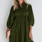 Womens Casual Dresses Corduroy Button up Empire Waist 3/4 Sleeve Fall Winter Mini Babydoll Dress