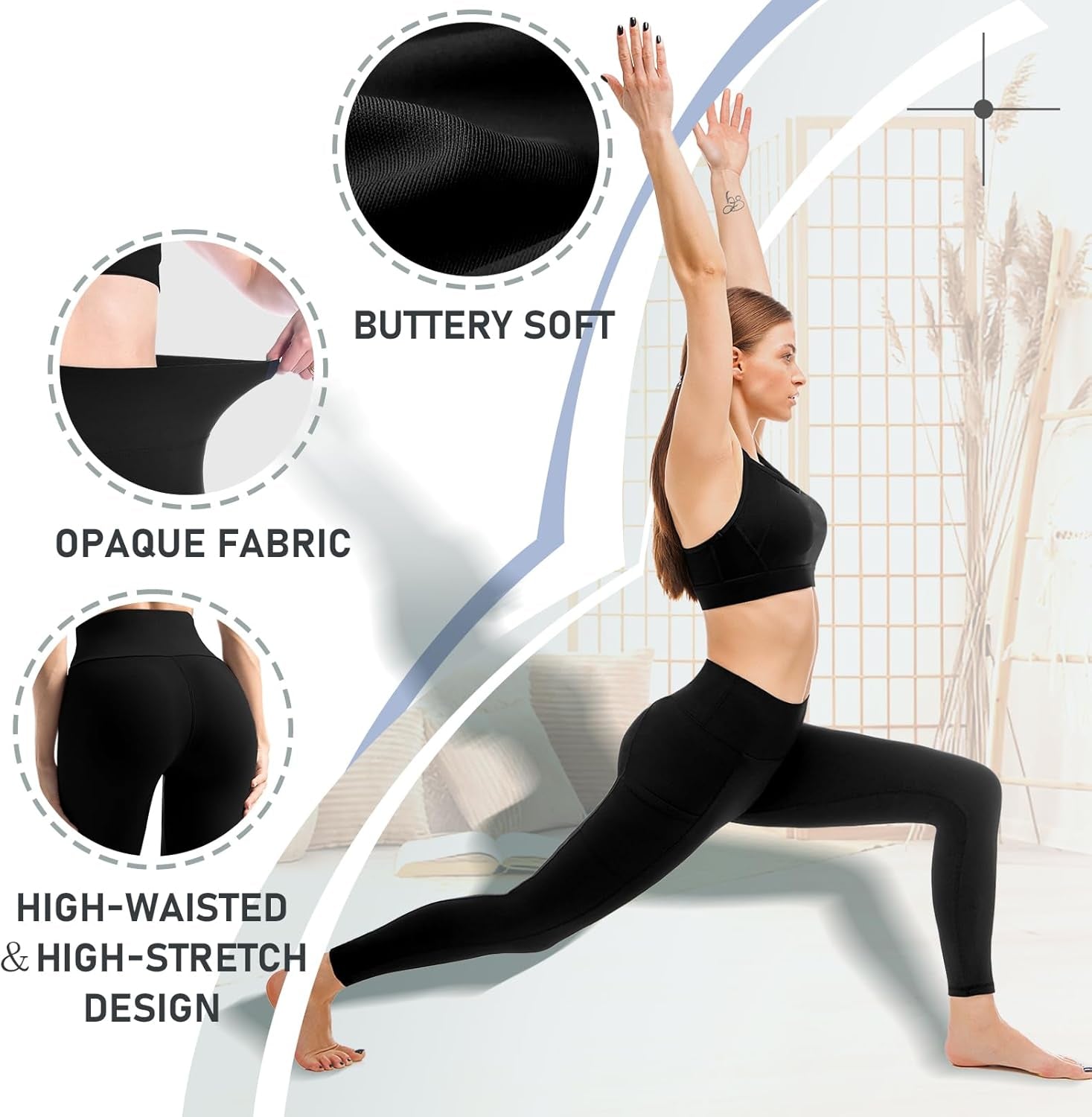 Leggings with Pockets for Women 2 Packs,Women'S High Waisted Yoga Leggings Gym for Workout