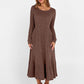 Womens Long Sleeve Midi Dress 2025 Fall Rib Knit Crew Neck a Line Soft Flowy Swing Dresses with Pocket Casual Trendy