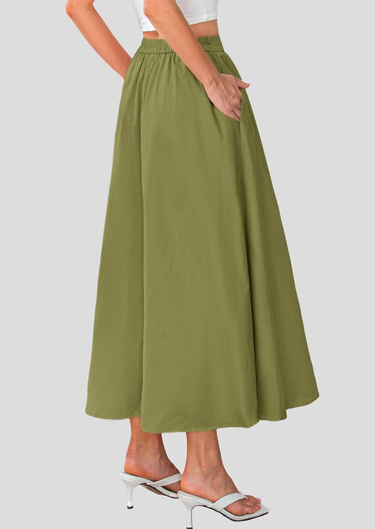 Women'S Maxi Skirts 2025 Summer Trendy Ruffle High Waisted Casual Long Flowy Skirt with Pockets