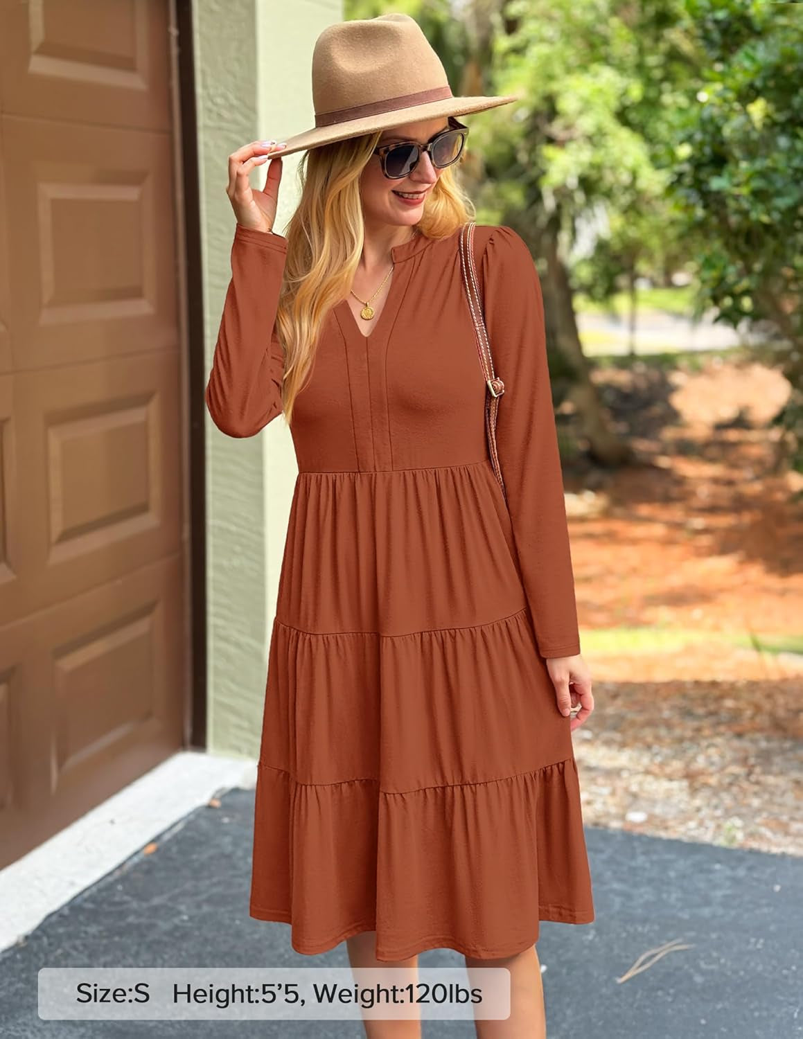 Women'S Long Sleeve Fall Dresses 2025 Fashion V Neck Casual Loose Ruffle Flowy a Line Tiered Midi Dress