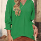 Women Blouses Dressy Casual V Neck 3/4 Length Sleeve Womens Tops with Smocked Cuffs
